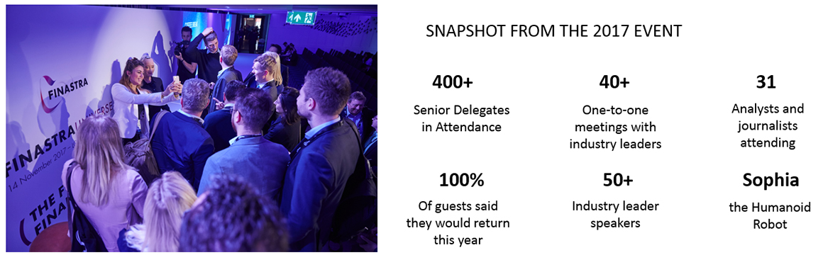 Finastra Universe London - Why Attend (1160x367) 400+ Senior Delegates in Attendance - 31 Analysts and journalists attending