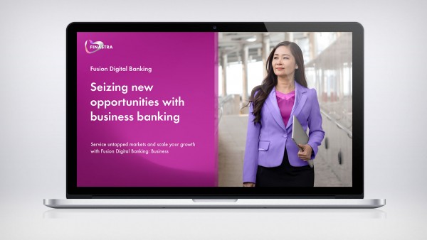 Fusion Digital Banking: Business Woman holding laptop