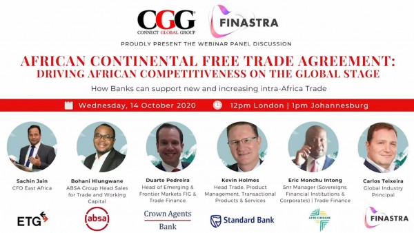 African Continental Free Trade Agreement: Driving African competitiveness on the global stage Presentation slideshow cover page with photos of speakers