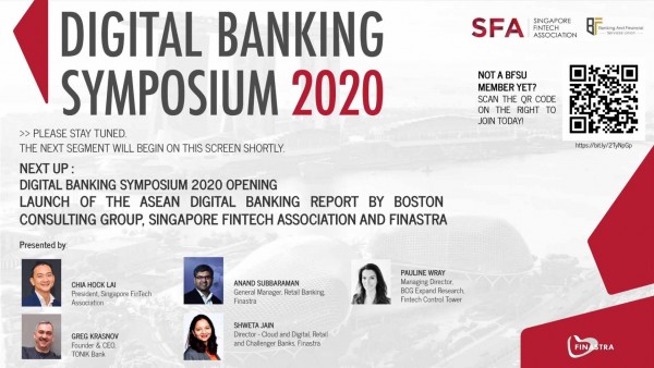Digital Banking Symposium 2020 Presentation slideshow cover page with photos of speakers