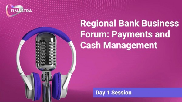Regional Bank Business Forum: Session 1 Presentation slideshow cover page with microphone and headphone