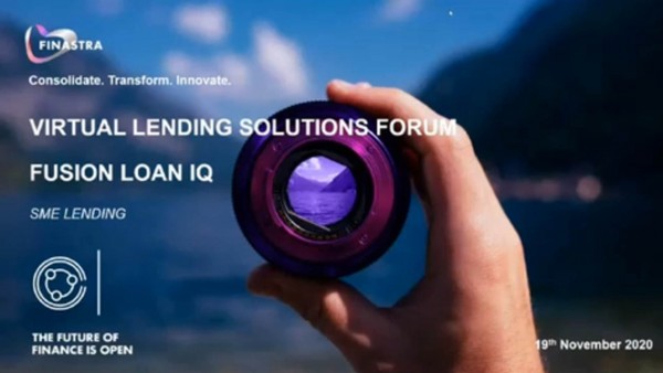 Finastra Virtual Lending Forum - It's Time for Digital Self-Service (Session 4) Presentation slideshow cover page with hand holding camera lens