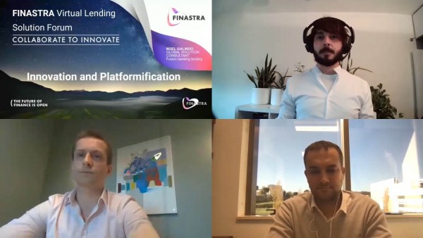 Finastra Virtual Lending Forum - Innovation & Platformification (Session 3) Presentation slideshow cover page with photos of speakers