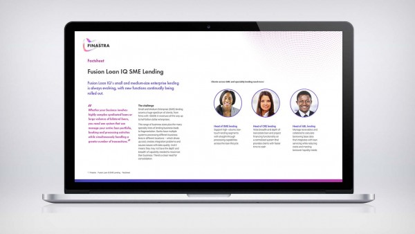Fusion Loan IQ SME Factsheet Image of laptop with factsheet