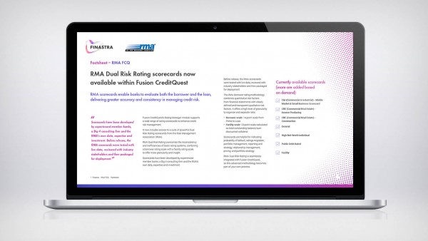 RMA Dual Risk Rating scorecards in Fusion CreditQuest Image of laptop with brochure
