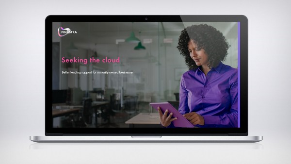 Seeking the cloud - Better lending support for minority-owned businesses Image of laptop with woman and tablet