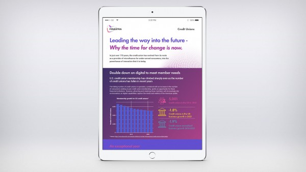 Credit Unions - Leading the way into the future - Why the time for change is now Image of tablet with infographic