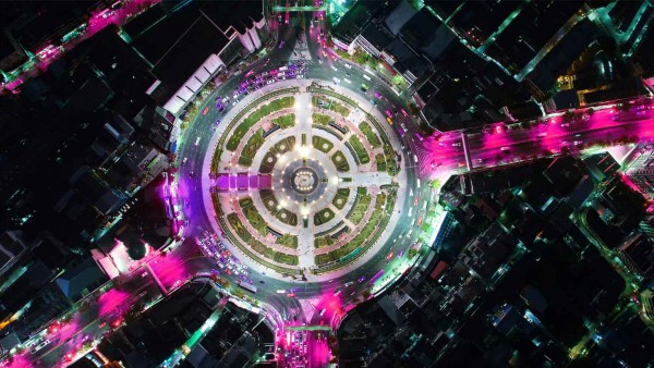 Credit Unions Build Next-Generation Innovation on FusionFabric.cloud Image of top down view of circular road at night