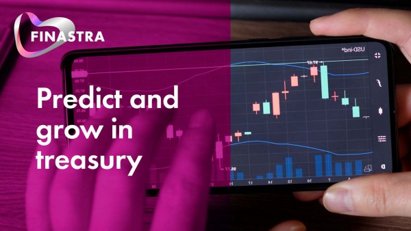Predict and grow in treasury video Image of hands with smart phone