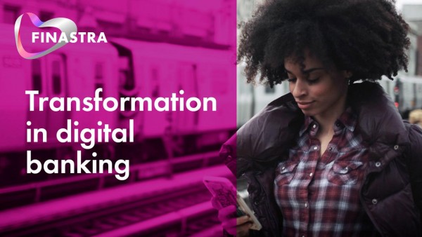 Transformation in digital banking Image of woman with smart phone at train station