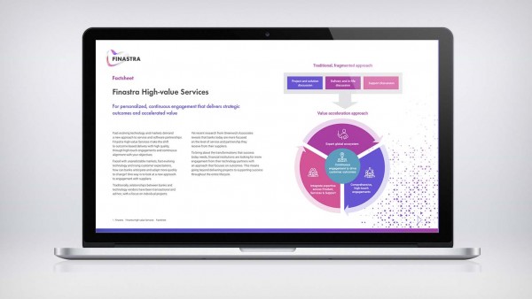 Finastra High-value Services (Factsheet) Image of laptop with factsheet