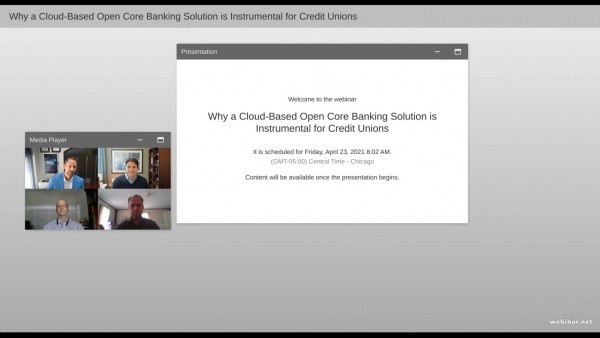 Why a cloud-based open core banking solution is instrumental for credit unions Image of webinar title slide and presenters