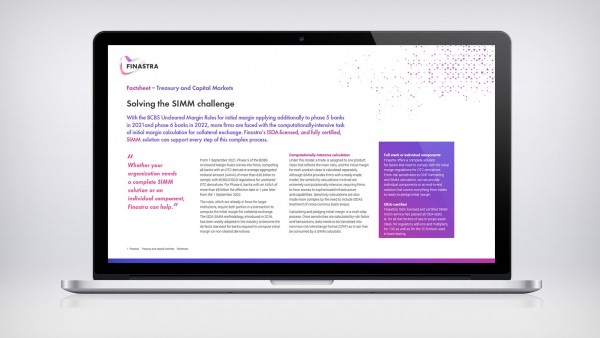 Solving the SIMM challenge with Finastra's ISDA certified solution (Factsheet) Image of laptop with factsheet