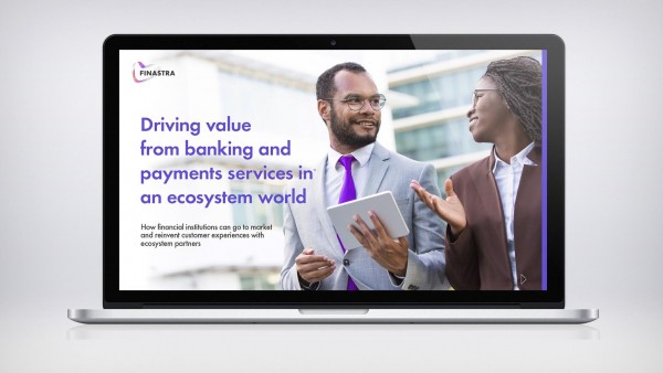 Driving value from banking and payments services in an ecosystem world Image of laptop with Man with tablet