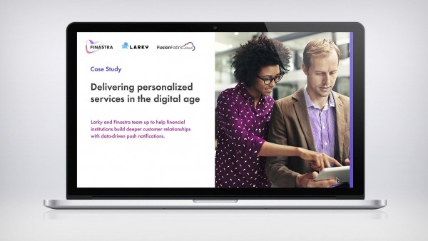 Delivering personalized services in the digital age Image of laptop with woman pointing to tablet held by a man
