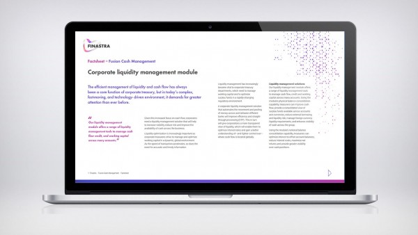 Corporate liquidity management module (Factsheet) Image of laptop with cover of Corporate liquidity management module (Factsheet)