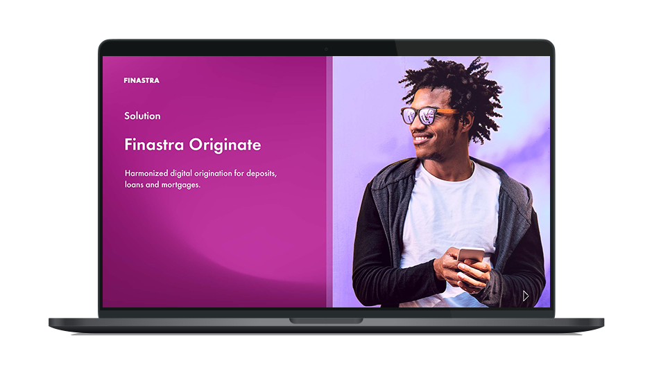 Image with cover slide of "Finastra Originate: Harmonized digital origination for deposits, loans and mortgages" brochure
