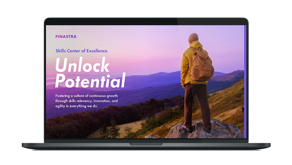 Image of laptop with cover slide of "Unlock Potential" Skills Coe brochure