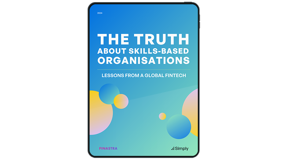 Image of tablet with cover slide of "Truth about Skills Based Organisations - Lessons from a Global Fintech" white paper