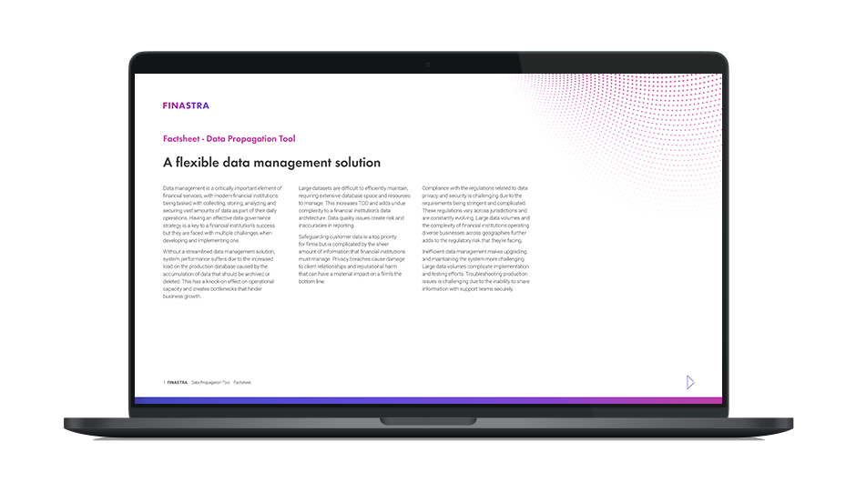 Image of laptop with cover slide for the Loan IQ Data Propagation Tool factsheet