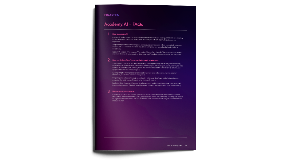 Image of document with cover slide for the Academy.AI FAQs infographic