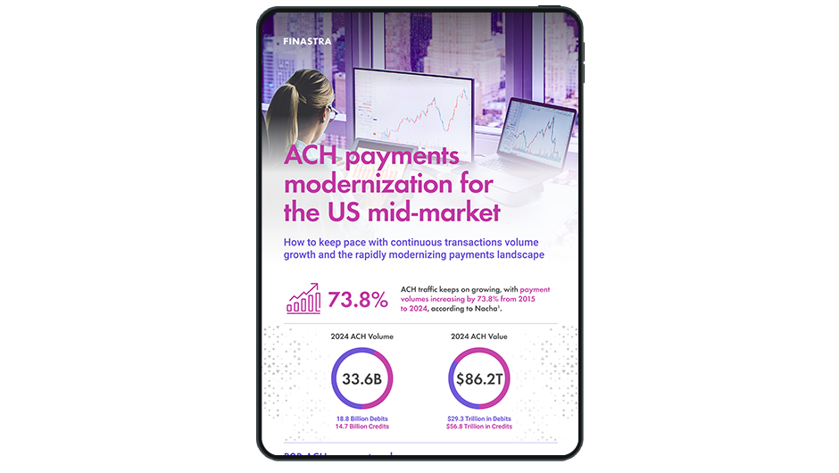 Image of tablet with cover slide of "ACH payments modernization for the US mid-market" infographic