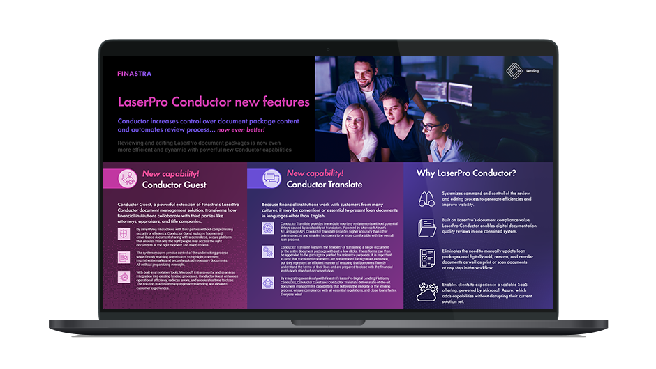 Image of laptop with cover slide for the "Conductor Guest + Translate new features!" infographic