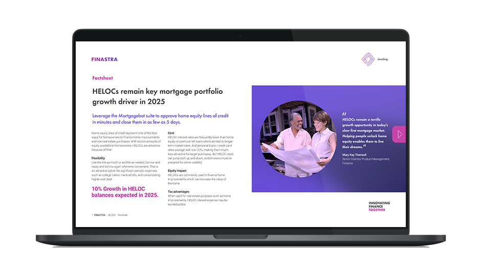 Image of laptop with cover slide for the "HELOCs are central to mortgage lending growth" factsheet