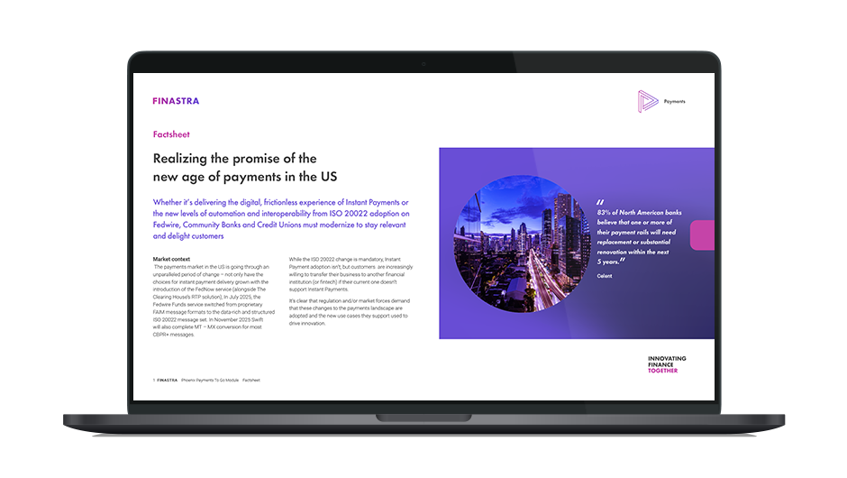 Image of laptop with cover slide for the "Realizing the promise of the new age of payments in the US" factsheet
