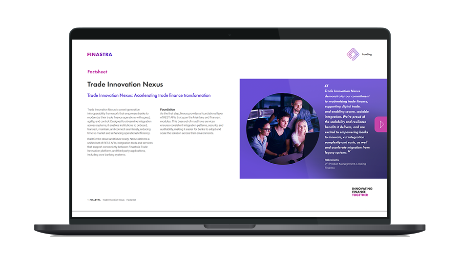 Image of laptop with cover slide of "Trade Innovation Nexus" factsheet