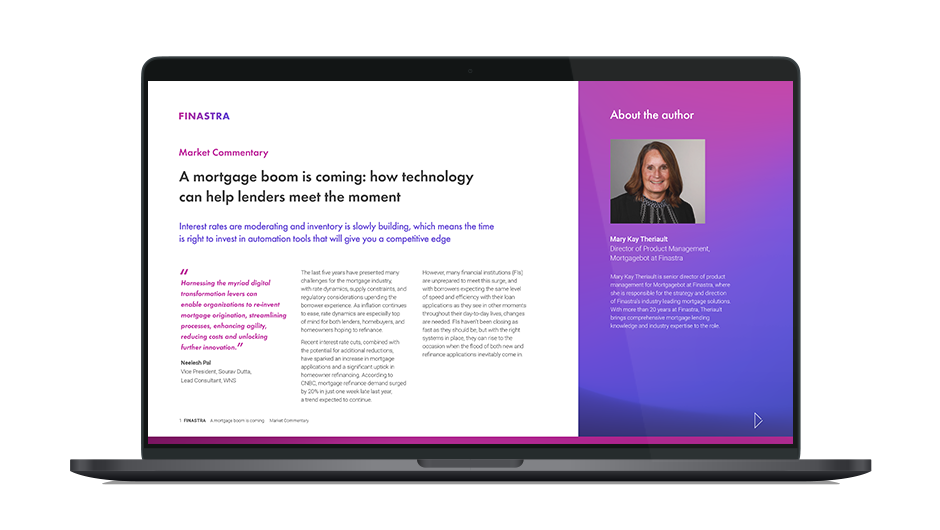 Image of laptop with cover slide of "A mortgage boom is coming: how technology can help lenders meet the moment" report