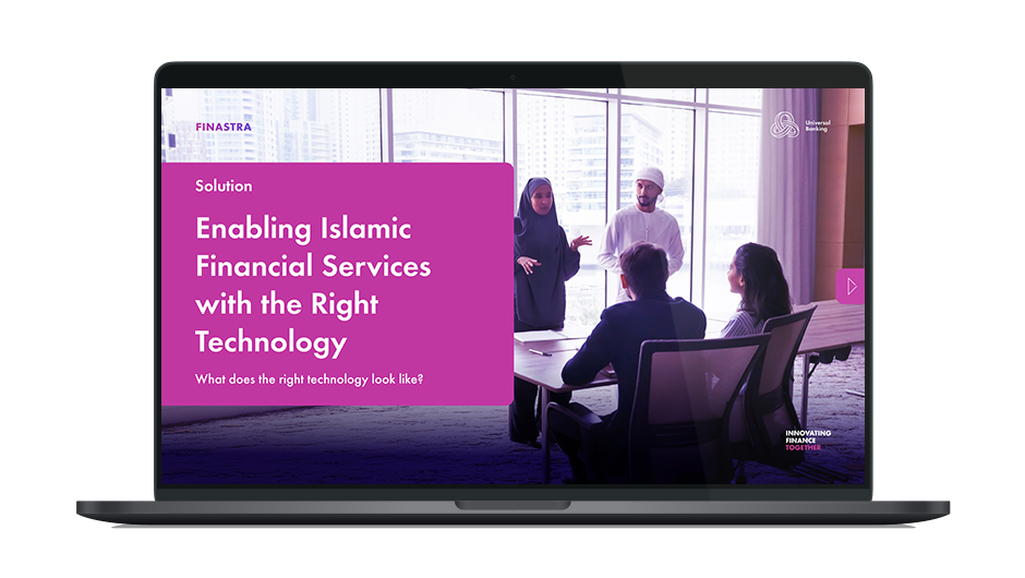 Image of laptop with cover slide for "Enabling Islamic financial services with the right technology" brochure