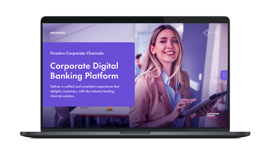 Image of laptop with cover slide of "A unified, modern digital experience for corporates" brochure