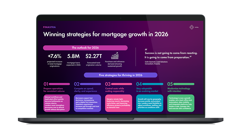 Image of laptop with cover slide of "Winning strategies for mortgage growth in 2026" infographic