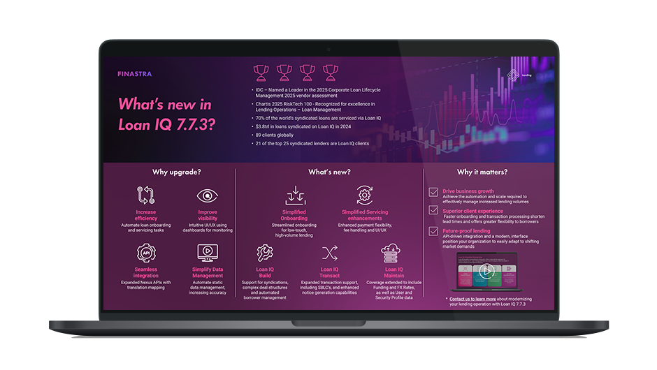 Image of laptop with cover slide for the "Loan IQ 7.7.3 Infographic"