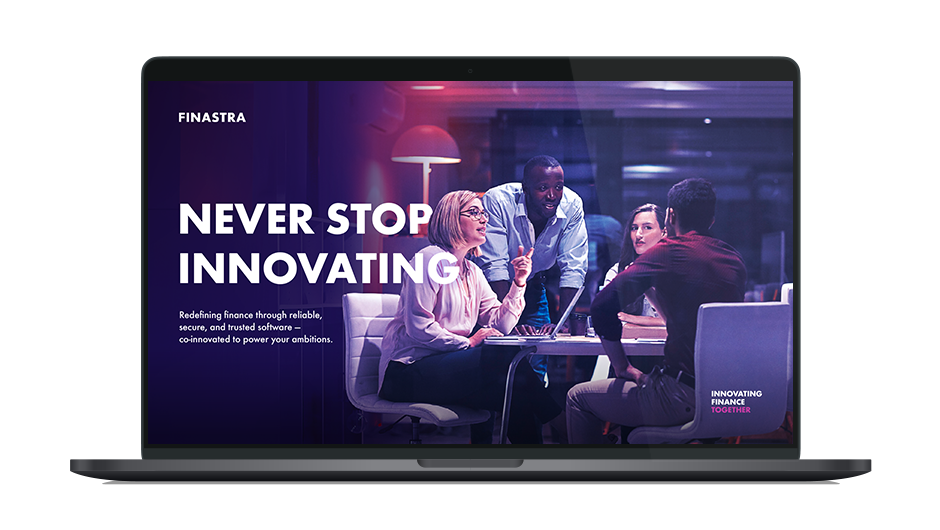 Image of laptop with cover slide for the "Never stop innovating" eBook