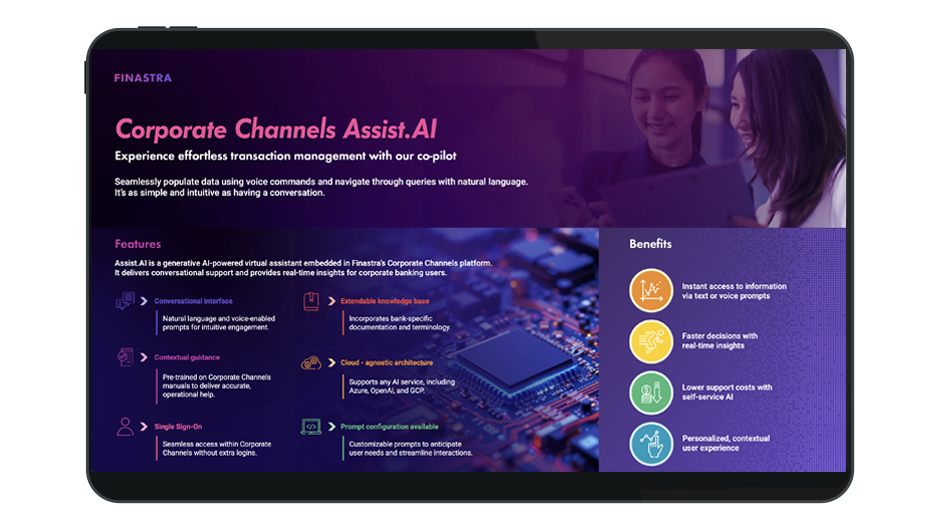 Image of laptop with cover slide of "Corporate Channels Assist.AI" infographic