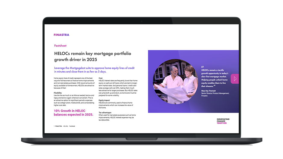 Image of laptop with cover slide for the "HELOCs are central to mortgage lending growth" factsheet