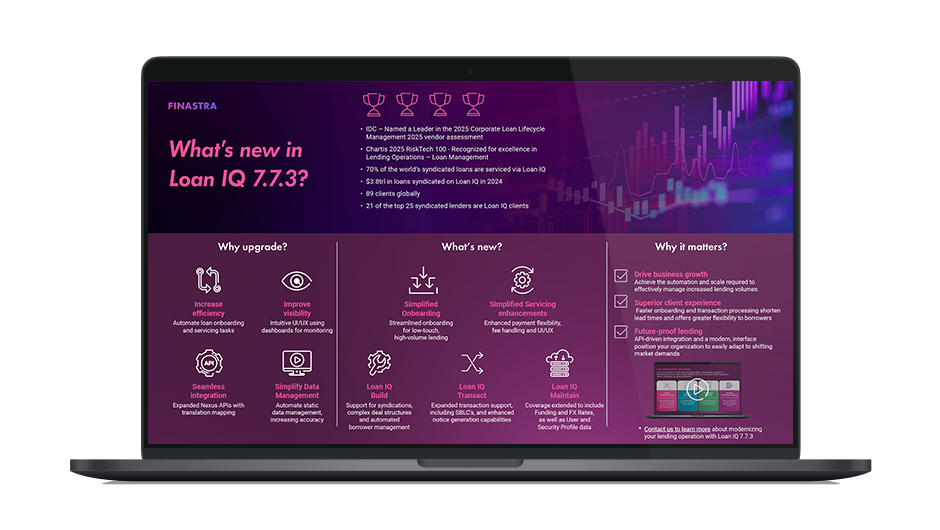 Image of laptop with cover slide for the "Loan IQ 7.7.3 Infographic"