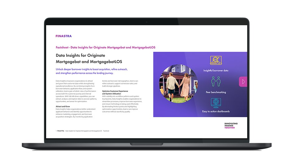 Image of laptop with cover slide of "Originate Mortgagebot Data Insights Factsheet" factsheet