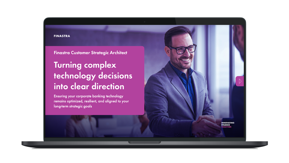 Image of laptop with cover slide of "Turning complex technology decisions into clear direction" brochure