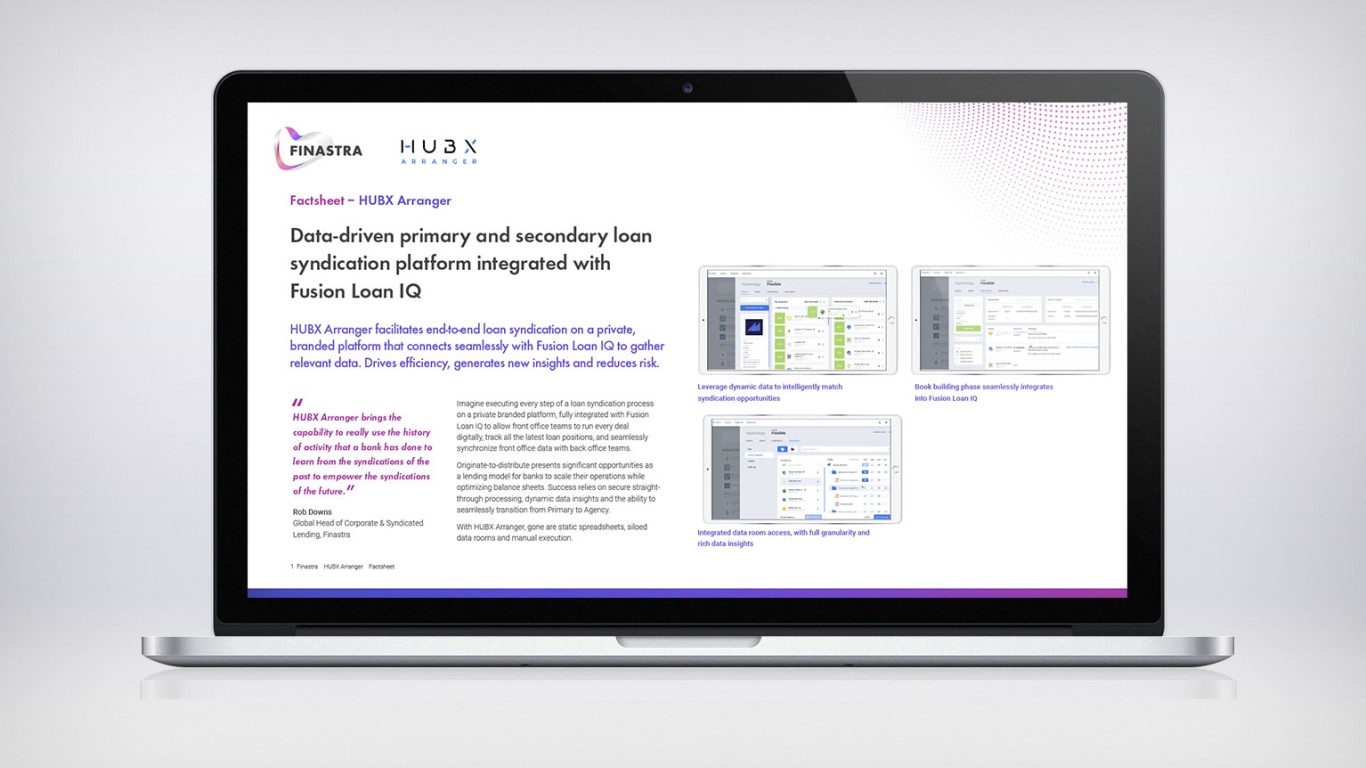 Image of laptop with HUBX Arranger factsheet