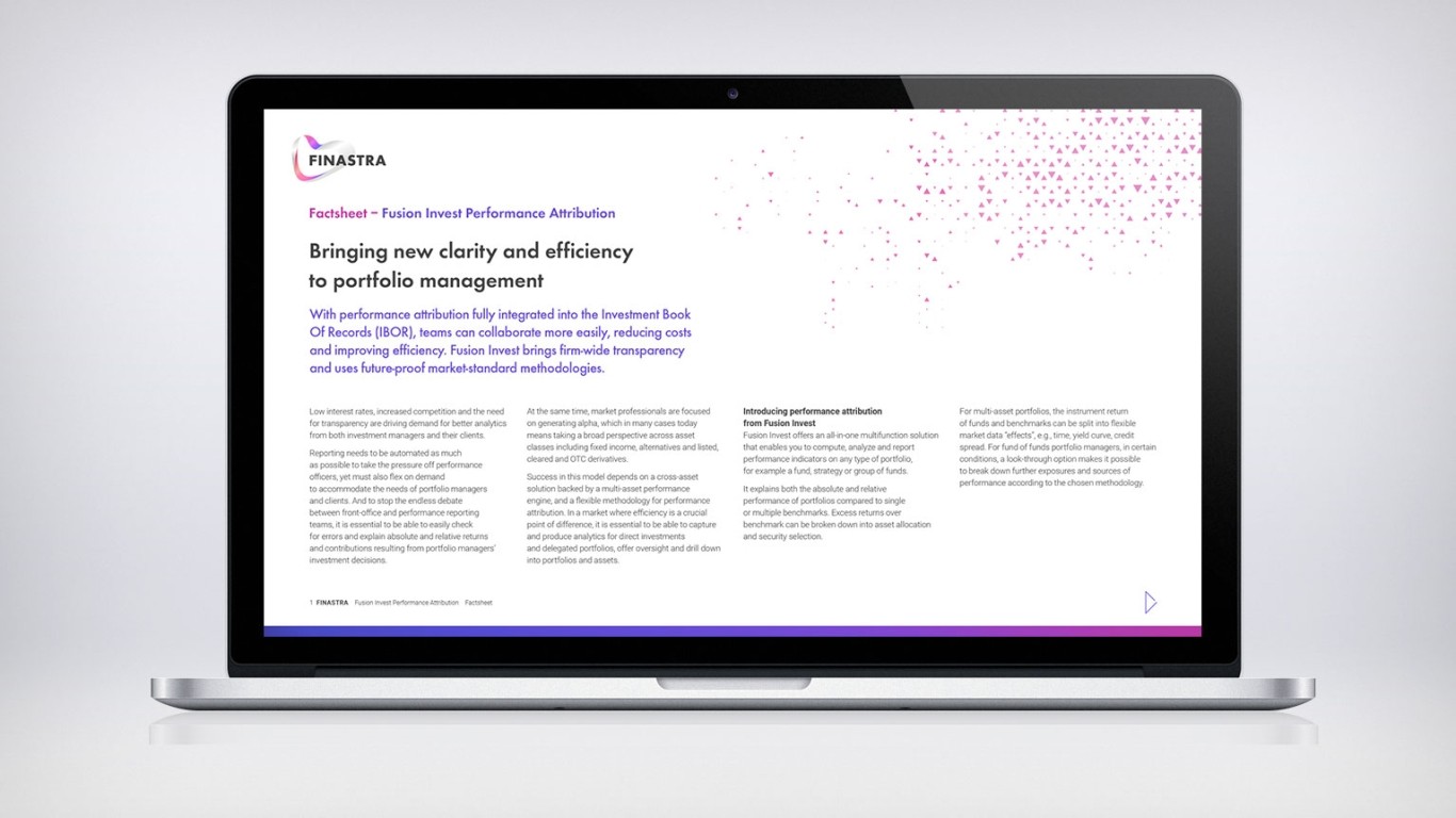 Image of laptop with slide on Fusion Invest Performance Attribution (Factsheet)