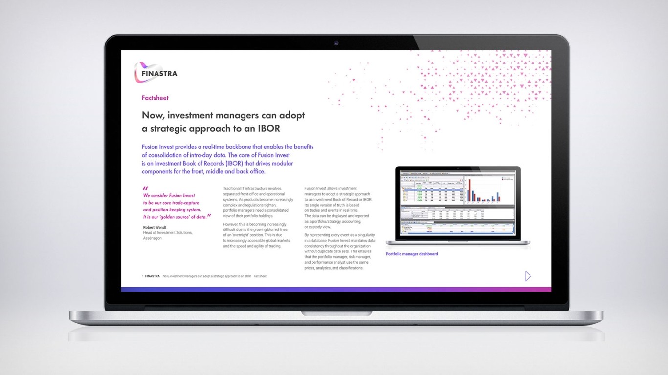 Image of laptop with cover of Real Time Multi-Asset Class IBOR (Factsheet)
