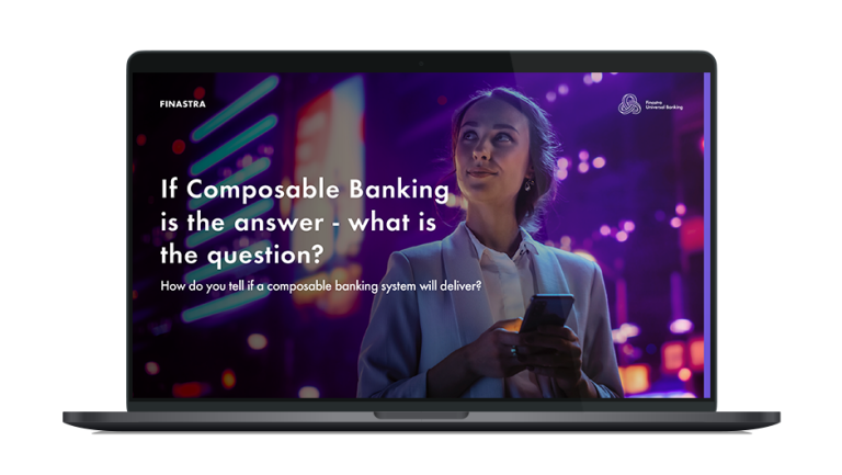 Image of laptop with cover slide for "If Composable Banking is the answer - what's the question?" white paper