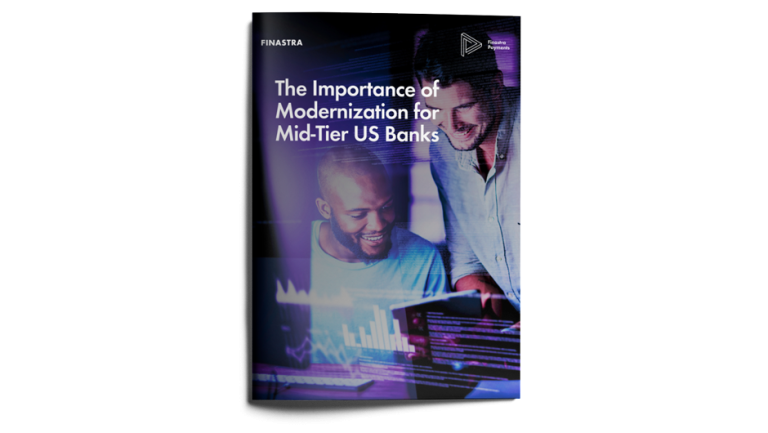 Image of magazine with cover slide of "The Importance of Modernization for Mid-Tier U.S. Banks" report