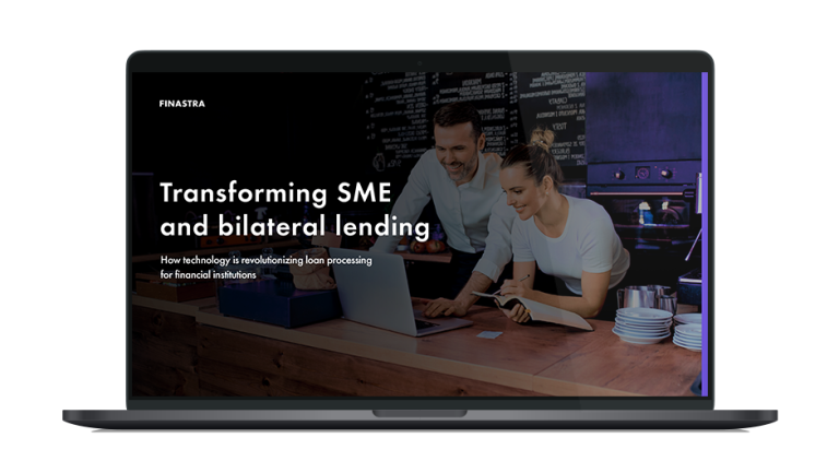 Image of laptop with cover slide for the "Transforming SME and bilateral lending" white paper