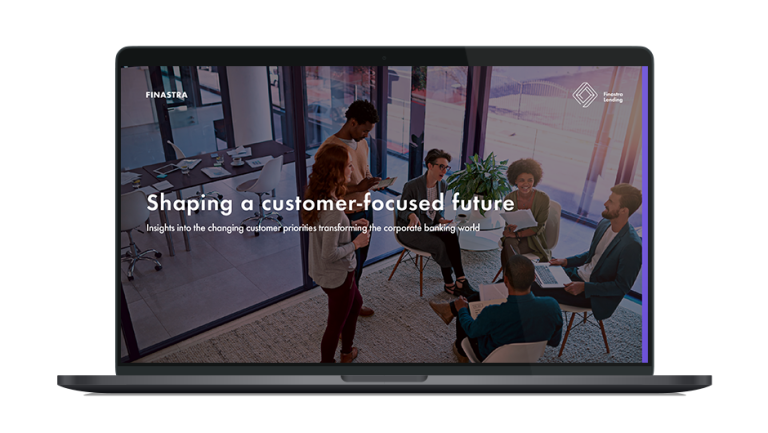 Image of laptop with cover slide of "Shaping a customer-focused future" white paper