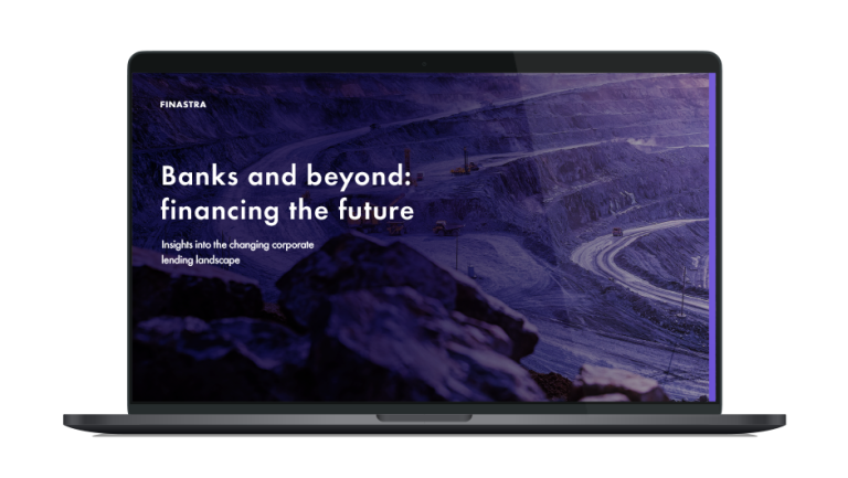 Image of laptop with cover slide of "Banks and beyond: financing the future" white paper