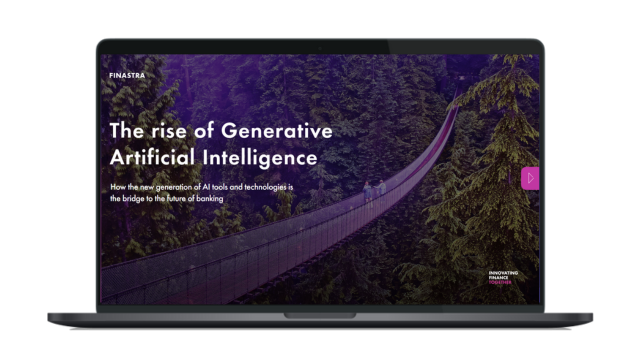 Image of laptop with cover slide of "The rise of Generative Artificial Intelligence in financial services" white paper